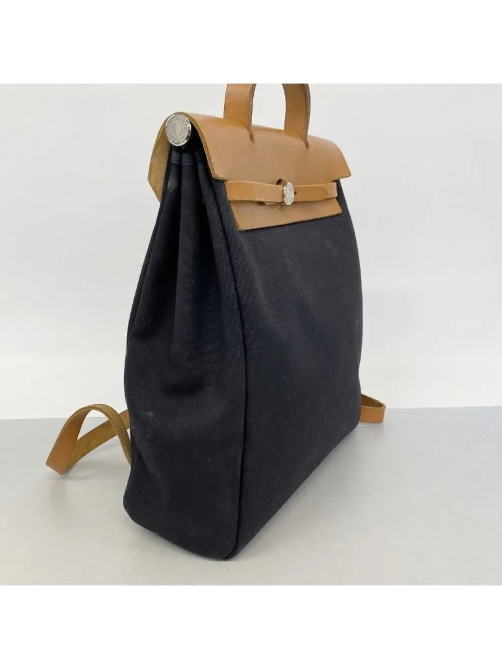 Hermes Backpack Herbag a Dos MM Toile Officier Black Natural Silver